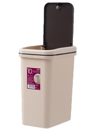 Мусорное ведро для кухни 10 литров с крышкой push и фиксатором для пакета пластиковое...
