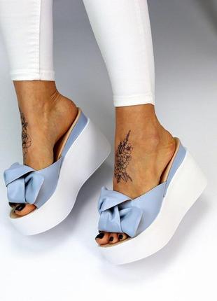 Женские кожаные/ замшевые шлепанцы на платформе