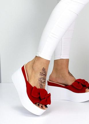 Женские кожаные/ замшевые шлепанцы на платформе