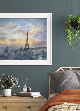 Живописная картина акварель "париж" оригинал (не принт)2 фото