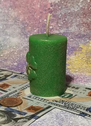 Магическая зеленая свеча клевер на удачу и открытие жизненных дорог4 фото