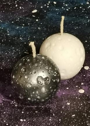Набор  из 2 свечей черной луны в серебре и белой луны
