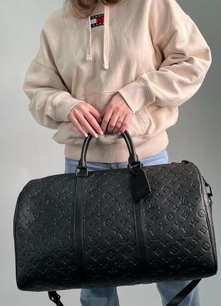 Сумка louis vuitton keepall bandouliere 50 monogram shadow black in embossed leather