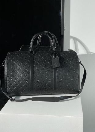 Сумка louis vuitton keepall bandouliere 50 monogram shadow black in embossed leather4 фото