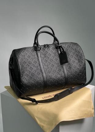 Сумка louis vuitton keepall bandouliere 50 monogram shadow black in embossed leather3 фото