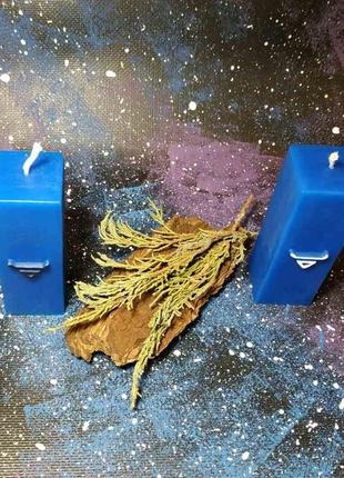 Набор из 2 синих ритуальных свечей "велес"4 фото
