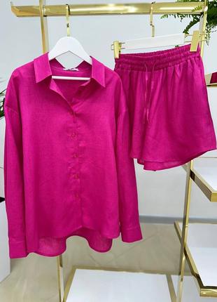 Жіночий літній костюм шорти + сорочка сеlinе8 фото