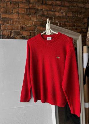 Lacoste women's vintage long sleeve red knit sweater logo винтажный, женский свитер1 фото