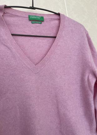 Светер люкс бренду benetton 100% virgin wool v -neck sweater coral pink italian yarn2 фото