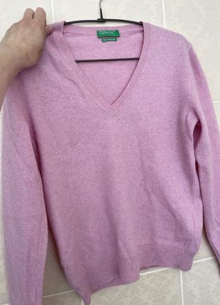 Светер люкс бренду benetton 100% virgin wool v -neck sweater coral pink italian yarn3 фото