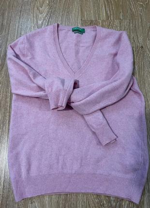 Светер люкс бренду benetton 100% virgin wool v -neck sweater coral pink italian yarn7 фото