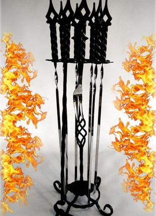 Набор кованых шампуров  на подставке с вилкой и кочергой1 фото