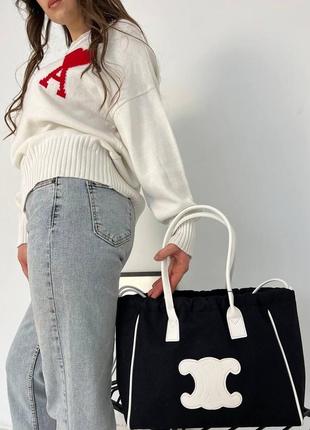 Жіноча сумка текстильна celine молодіжна, брендова сумка шопер через плече4 фото