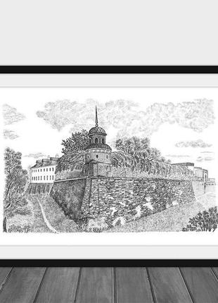 Крапковий малюнок «дубенський замок та його дівоча вежа» (рівненська обл.)2 фото