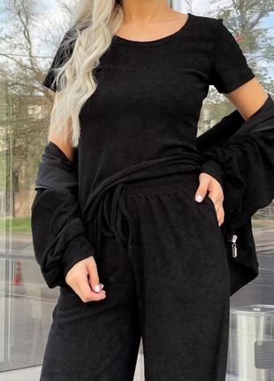 Костюм спортивный женский (кофта, брюки, футболка) 40-62 бежевый, серый, черный4 фото
