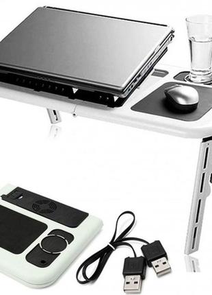 Складаний столик - підставка для ноутбука e-table трансформер з охолодженням під ноутбук столик з вентиляцією, білий