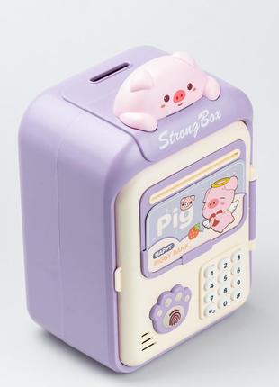 Сейф-скарбничка дитяча з купюроприймачем та кодовим замком "порося" фіолетовий6 фото