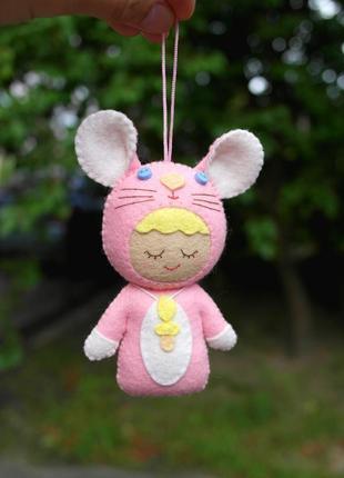 Авторская игрушка - малыш мышка розовая2 фото