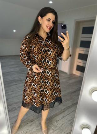 Удлиненное платье-рубашка с длинным рукавом леопард2 фото