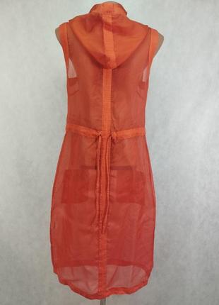 Шелковая  прозрачная жилетка платье на молнии оранжевый лен карманы3 фото