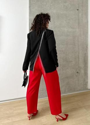 Стильный пиджак с разрезом по спине украшений бахромой черный4 фото