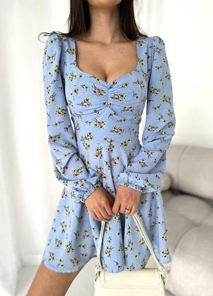 Легке плаття зі шнурівкою на спині + у зоні декольте зборка на гумці блакитний2 фото