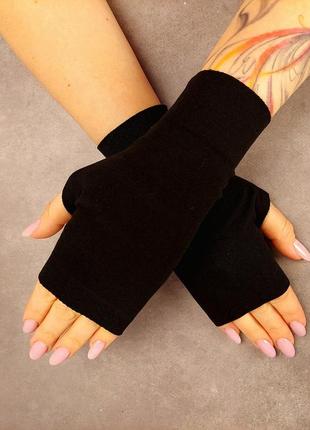 Мітенки (унісекс) , рукавички без пальців. (чорний)1 фото