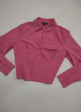 Розовая барби barbie хлопковая корсетная рубашка рубашка укрроченная кроп блуза на пуговицах с имитацией корсета1 фото