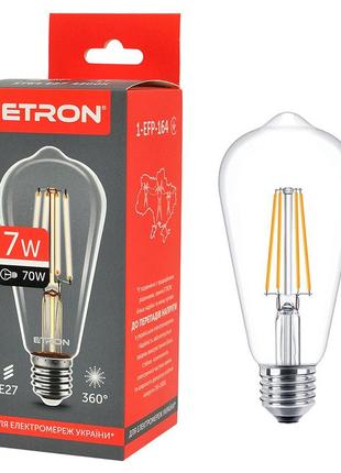 Светодиодная филаментная лампа etron filament st64 7w e27 4200k прозрачная sneha (1-efp-164)