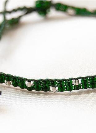 Набор из трёх зелёных браслетов из бисера.3 фото