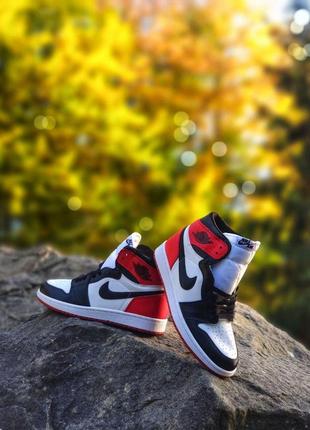 Высокие кроссовки nike air jordan 1 hight black, red, white4 фото