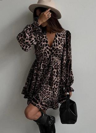 Изысканное леопардовое платье с воланами+ резинка под грудью
