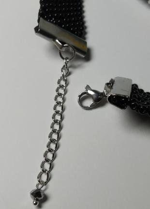 Чёрный широкий браслет из бисера с узором.9 фото