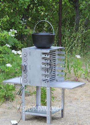 Вертикальний екомангал shop-pan з вбудованою шашличницею і мотором на ніжках із неіржавкої сталі