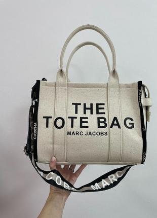 Сумка marc jacobs medium tote bag cream/black7 фото