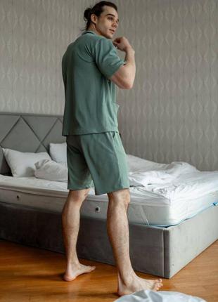 Трикотажний чоловічій піжамний костюм зеленого кольору6 фото