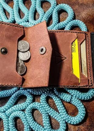 Кожаный кошелёк-конверт с монетницей из натуральной кожи crazy horse на кнопке5 фото