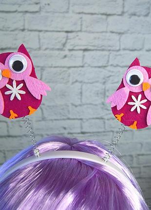 Обідок карнавальний сова на пружинках (рожевий)(1шт)