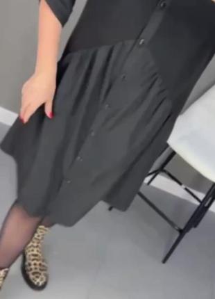Классная платье-рубашка ассиметричный крой по талии черный3 фото