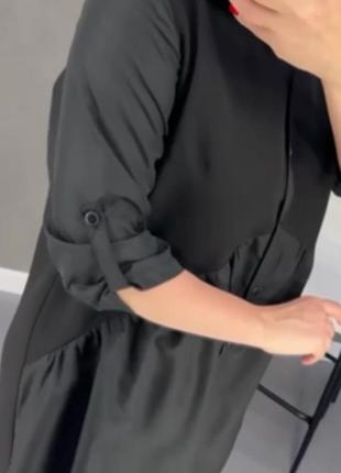 Классная платье-рубашка ассиметричный крой по талии черный5 фото