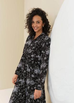 Платье женское черное красивое шифоновое в цветочек2 фото