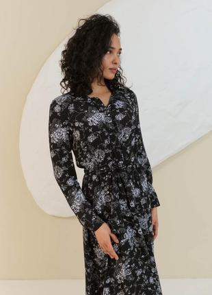 Платье женское черное красивое шифоновое в цветочек4 фото