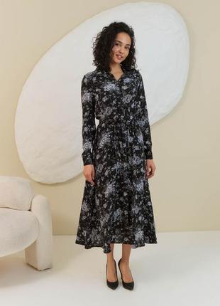 Платье женское черное красивое шифоновое в цветочек3 фото