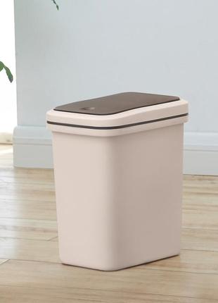 Мусорное ведро для санузла 6 л с крышкой push и фиксатором для пакета пластиковое узкое 16 см, бежевый