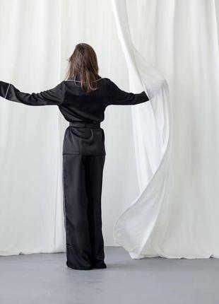 Жіночий піжамний шовковий костюм (сорочка+штани)6 фото