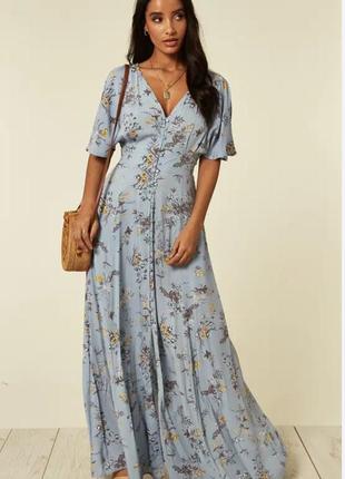 Длинное цветочное платье на пуговицах blue vanilla