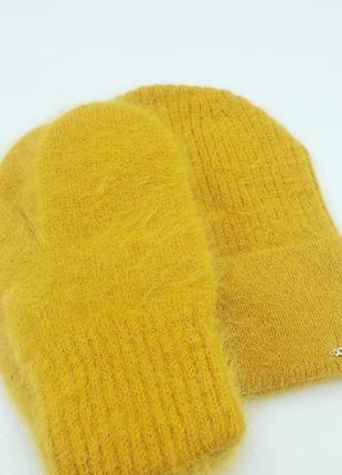 Ангоровый жіночий комплект (шапка карат і рукавиці v-17) (гарбуз)