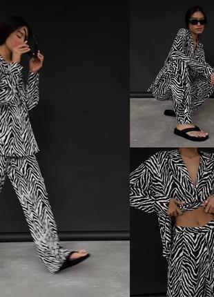 Женский летний костюм, комплект рубашка брюки с зебровым принтом4 фото
