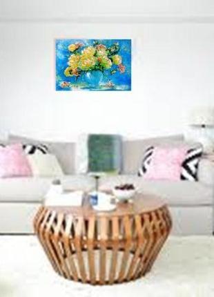 Картина маслом. пионы цвета солнца. 50х60 см. авторская картина с пионами.5 фото