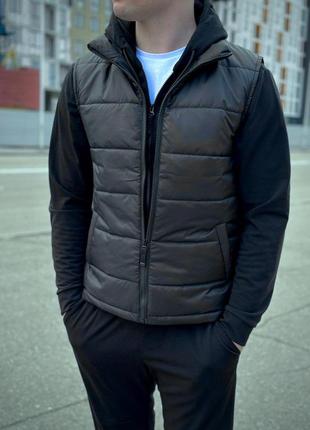 Чоловічій чорний демисезонний спортивний костюм з жилеткою3 фото